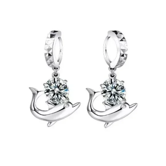 💎 Cute Dolphin 925 Sterling Silver Bundle Necklace Earrings Pendant - Picture 3 of 4